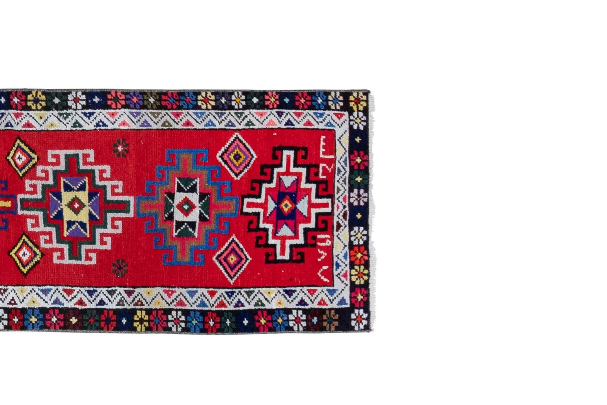 Vintage Turkish hallway rug 74x368 cm