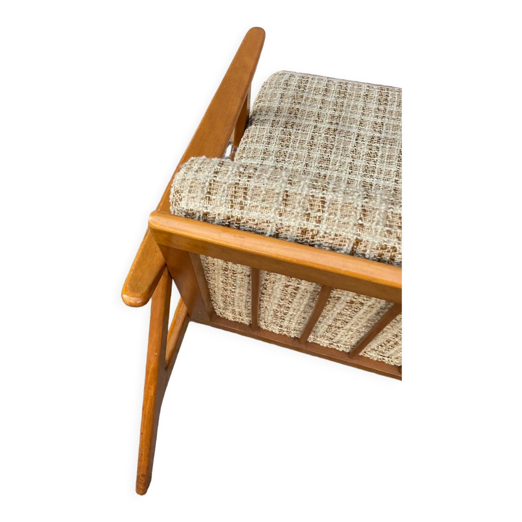 Scandinavian armchair in wood and wool 60s