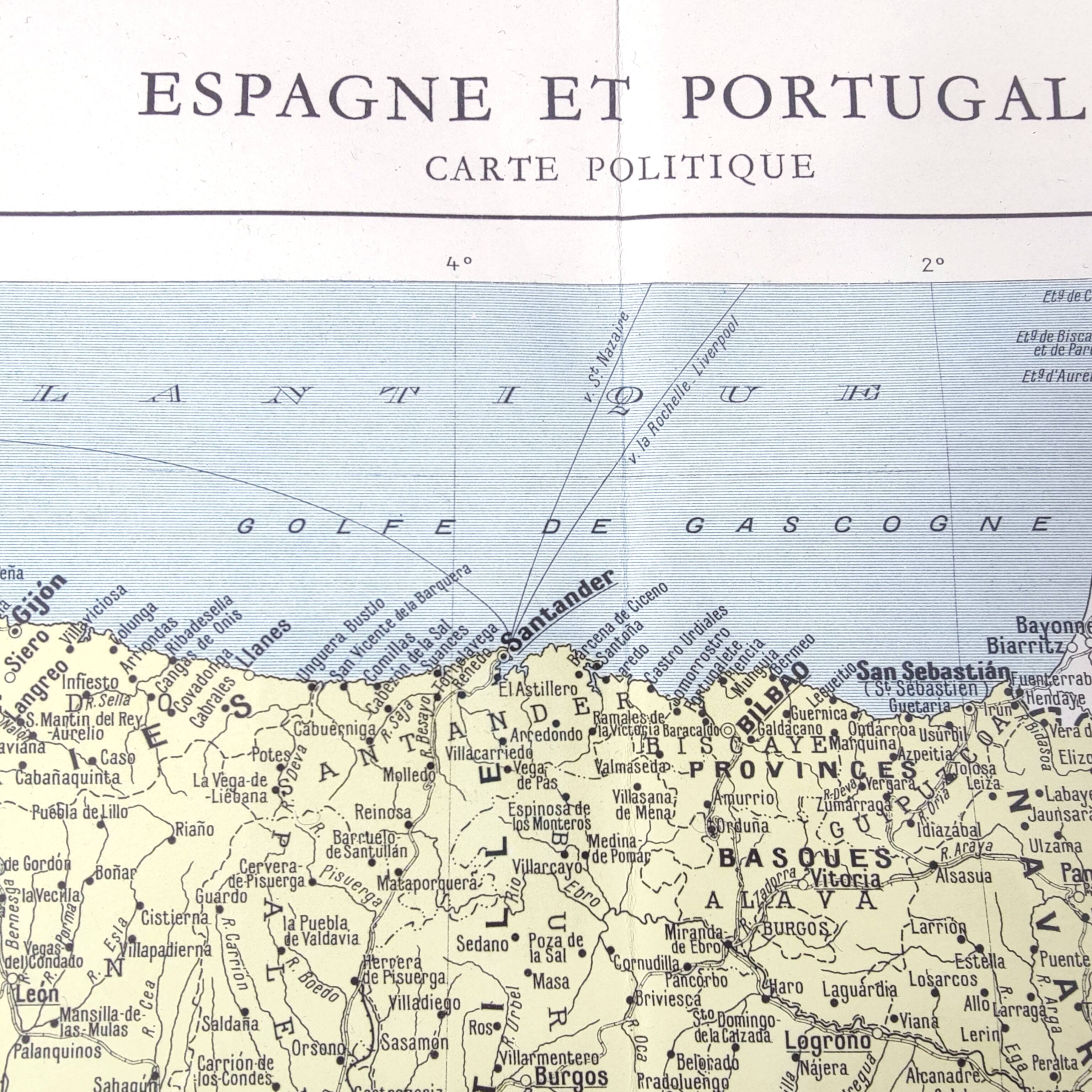Spain and Portugal vintage map 43x43cm from 1950