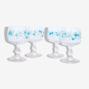 4 verres à pied a décor de myosotis