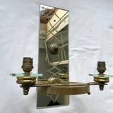 Pair of Italian art deco wall lights in mirror and brass, vintage, 1930s