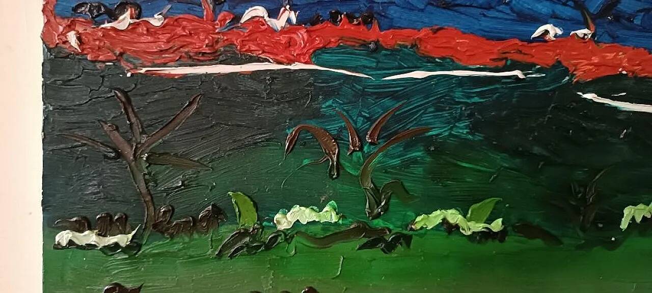 Abstract painting, oil on canvas by Simone Ciani, 20th century