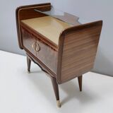Pair of Walnut Nightstands with Golden Back-Painted Glass Top, Italy