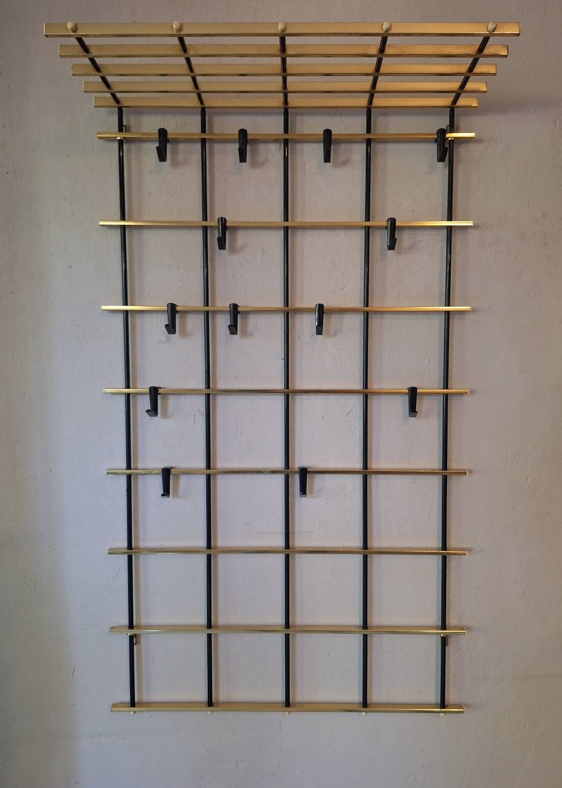 Wall-mounred brass and metal coat and hat rack, 1960s