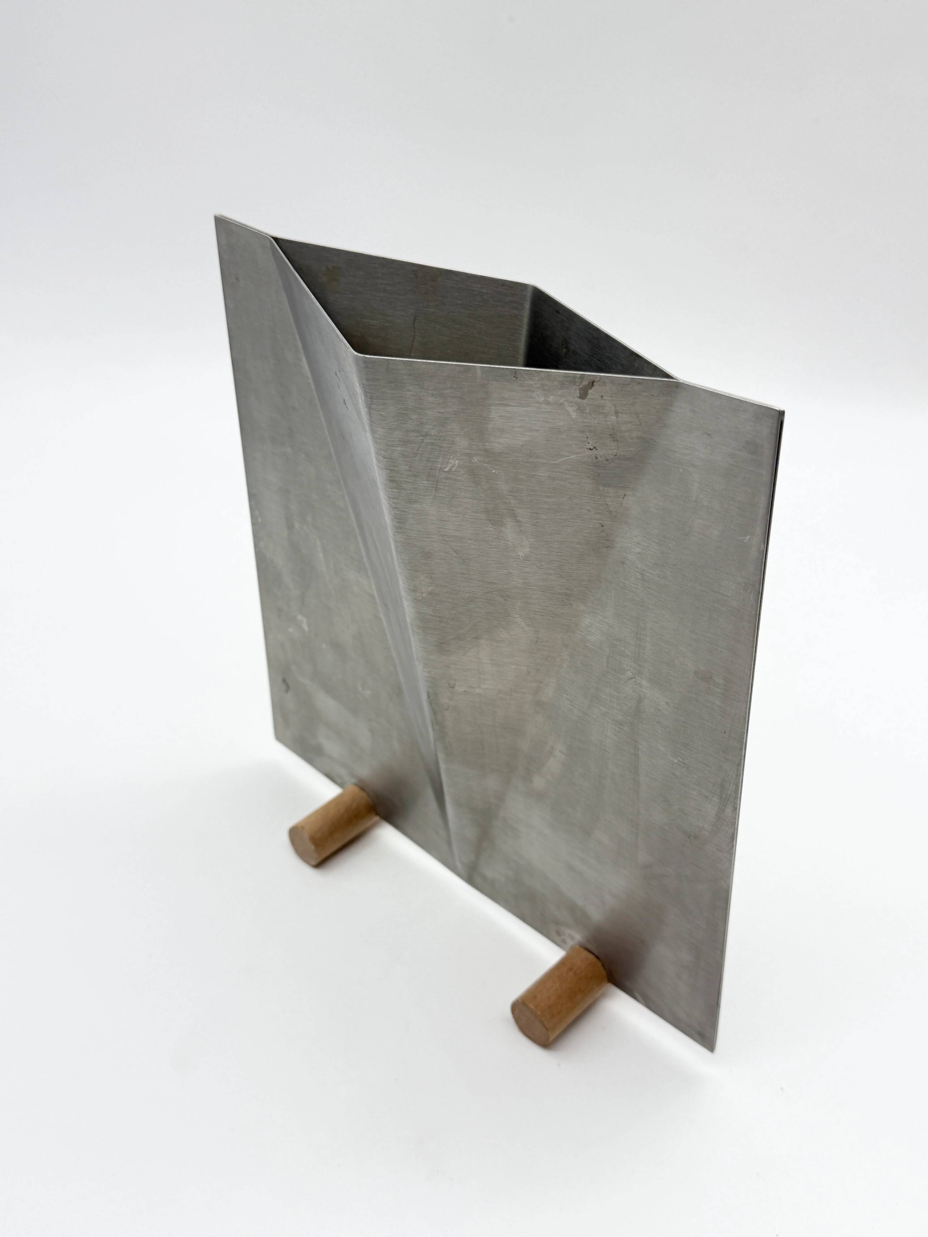 Sculptural brushed aluminium vase, 1980s