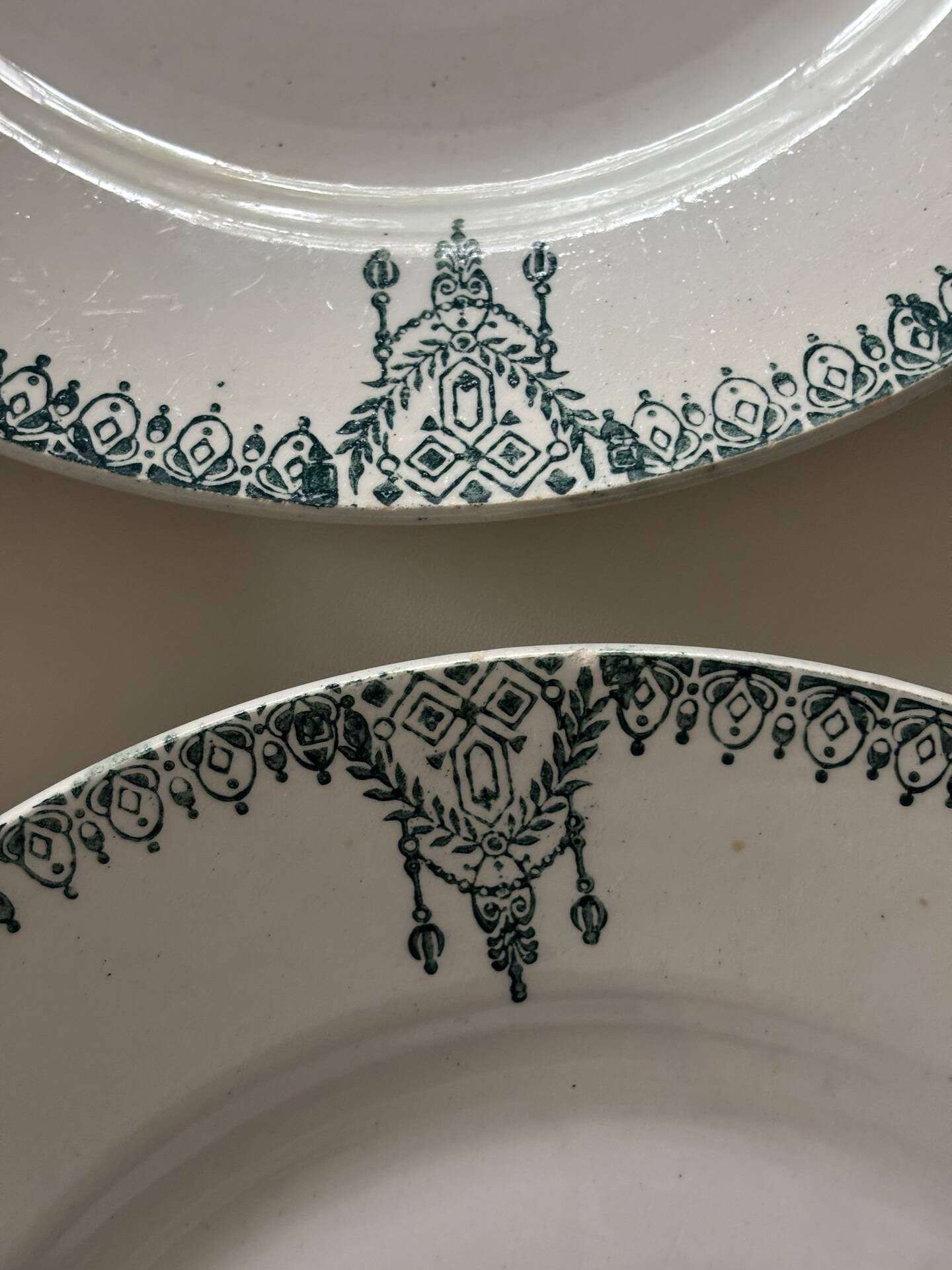 Flat plates in antique St Amand earthenware