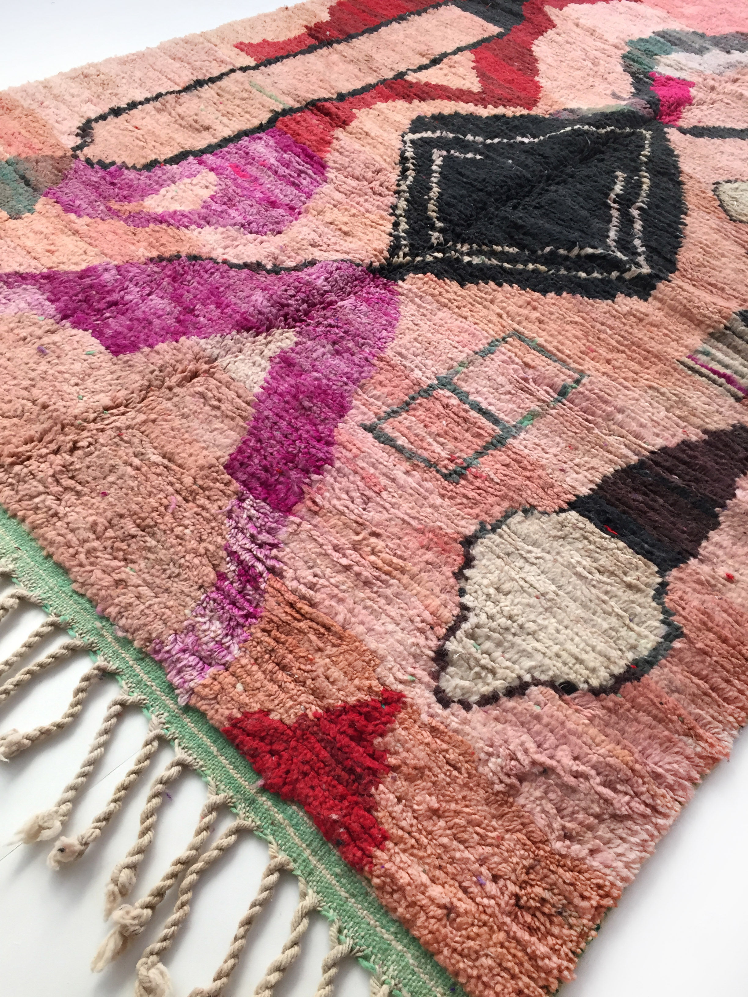 Moroccan Berber carpet Boujaad pink with colorful patterns 256x160cm