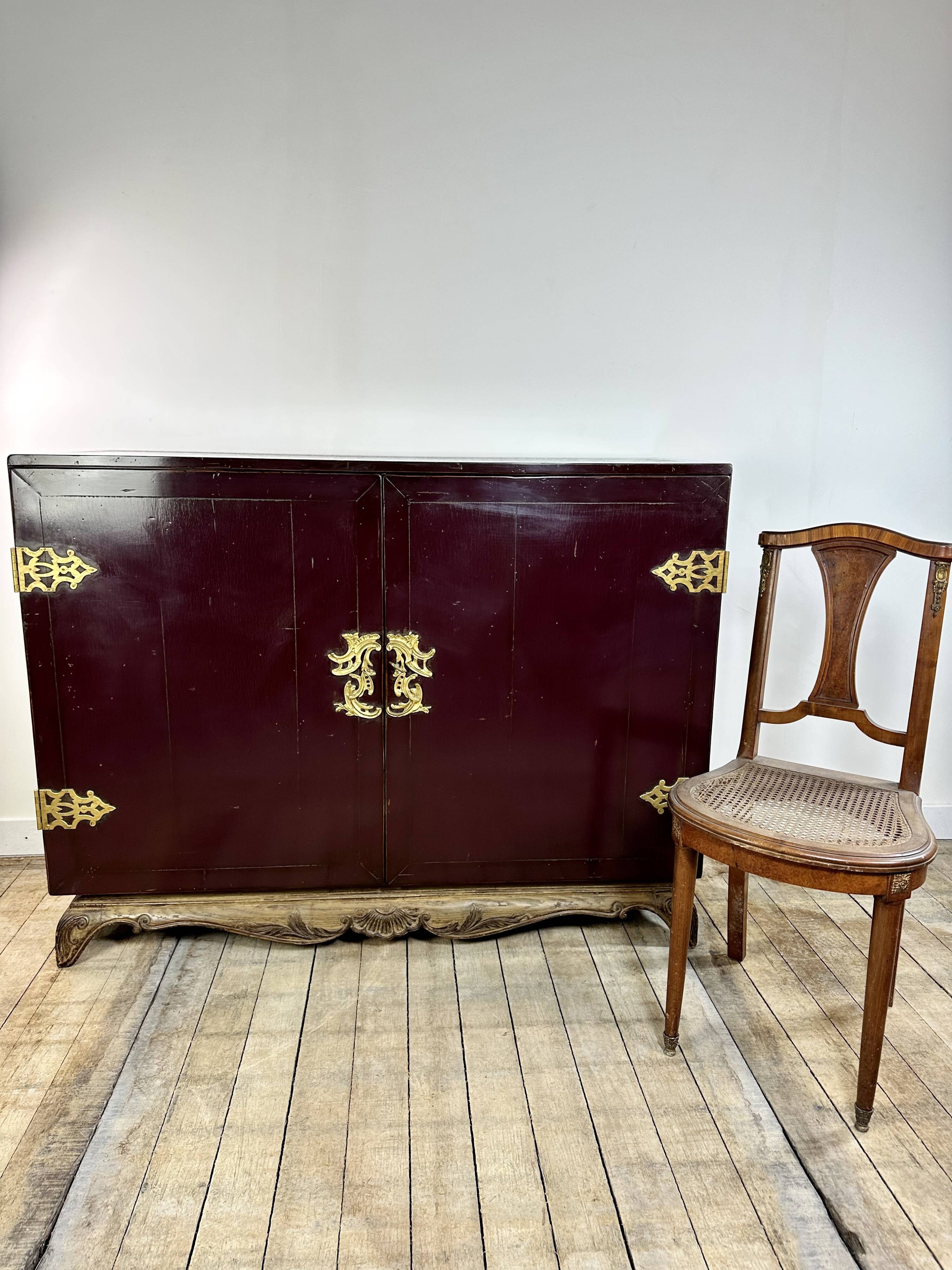 1950's lacquered wood and brass sideboard