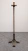 Brutalist floor candle holder in hammered gold steel, Belgium circa 1970.