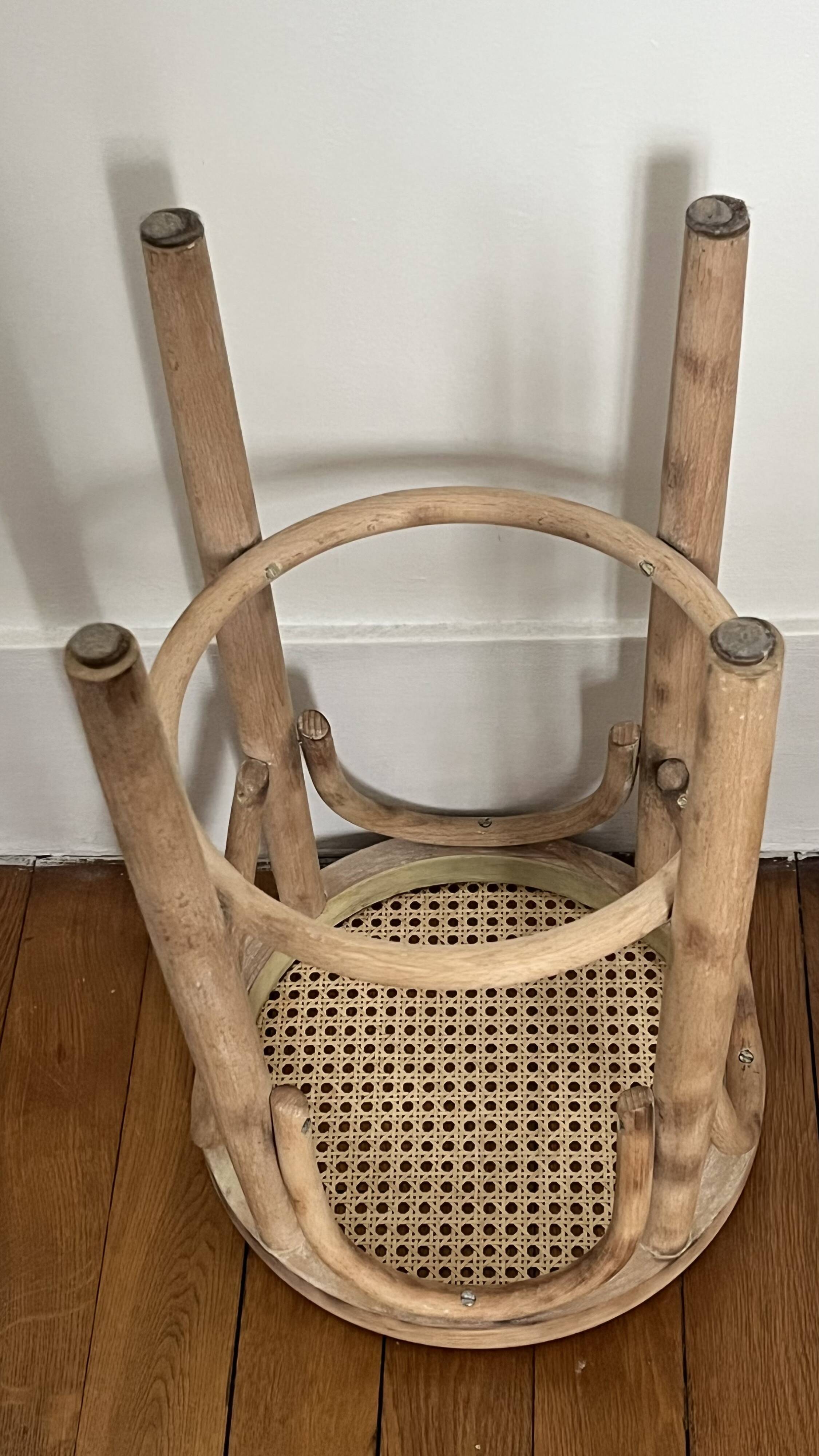 High stool, curved wood and caning