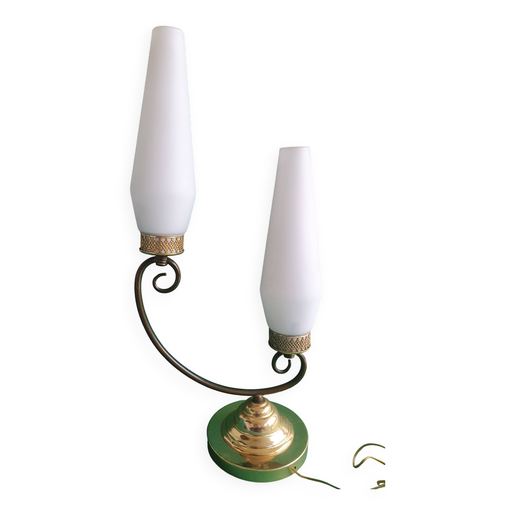 Lampe de table à poser grande double éclairage opaline vintage
