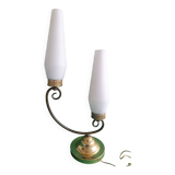 Large double lighting vintage opaline table lamp