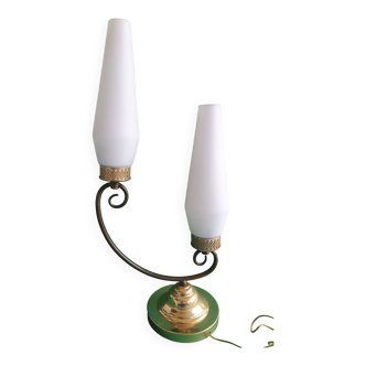 Lampe de table à poser grande double éclairage opaline vintage