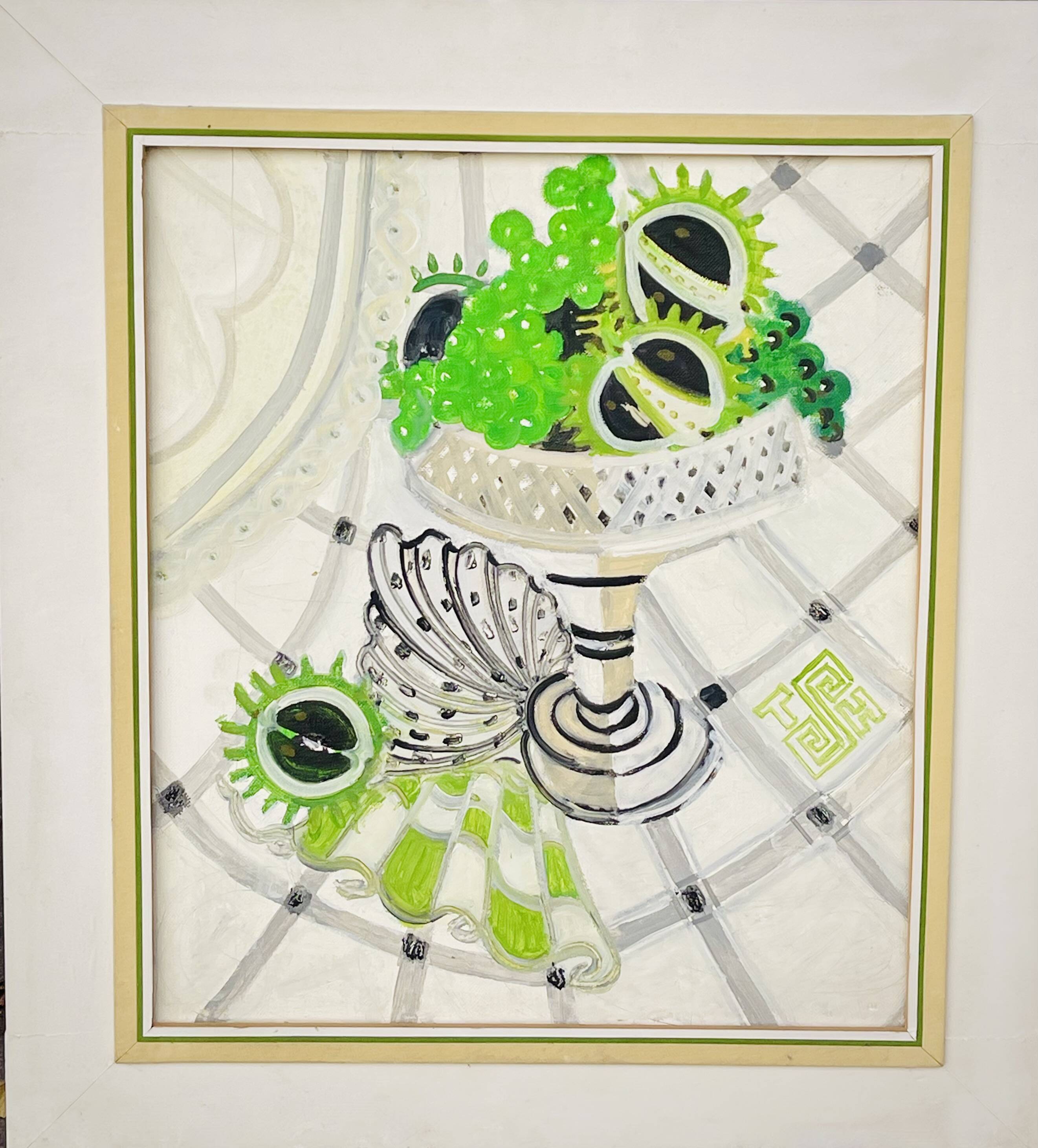 Art Deco canvas on framed chassis signed TH