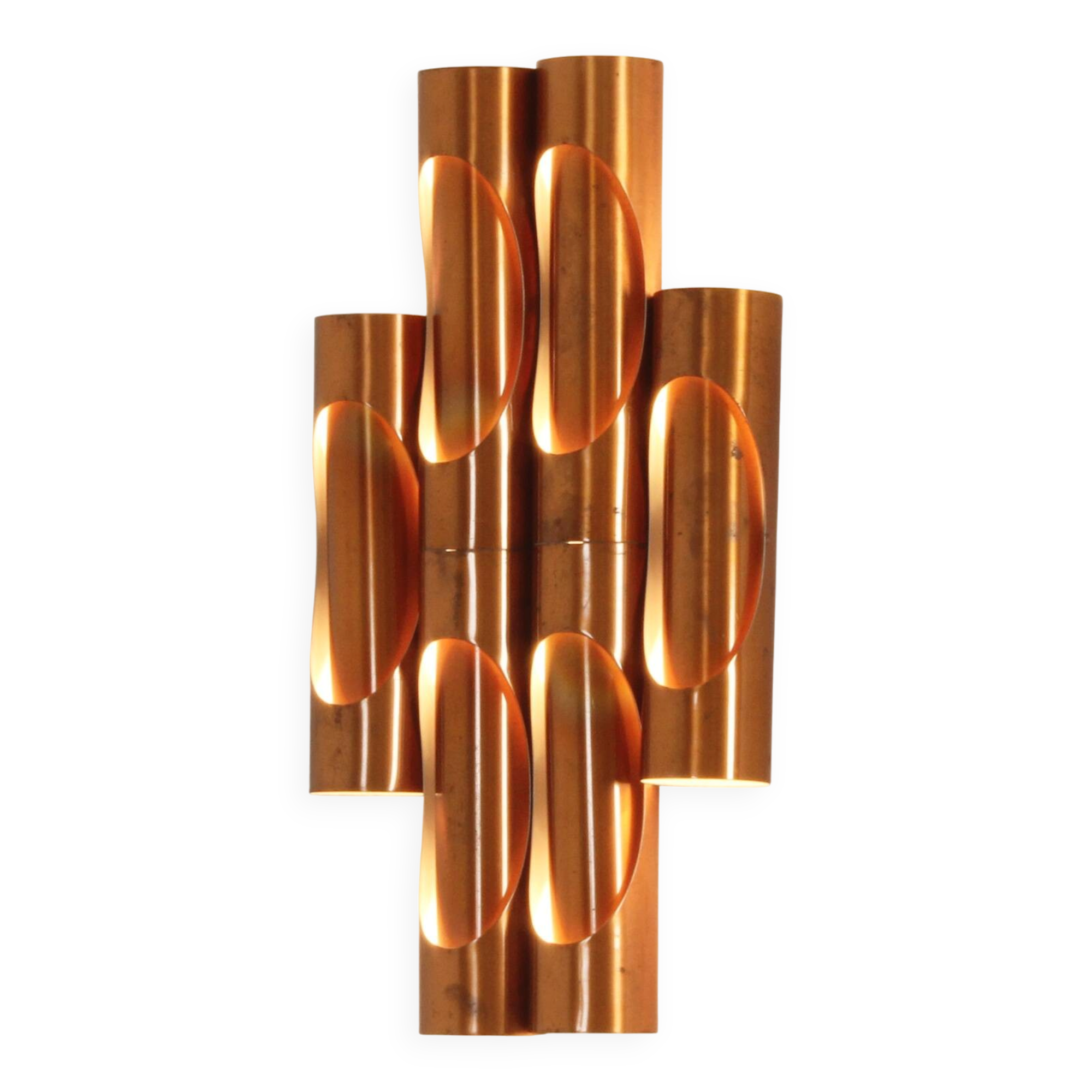 Large tubular copper wall light from the 1960s, Spain.