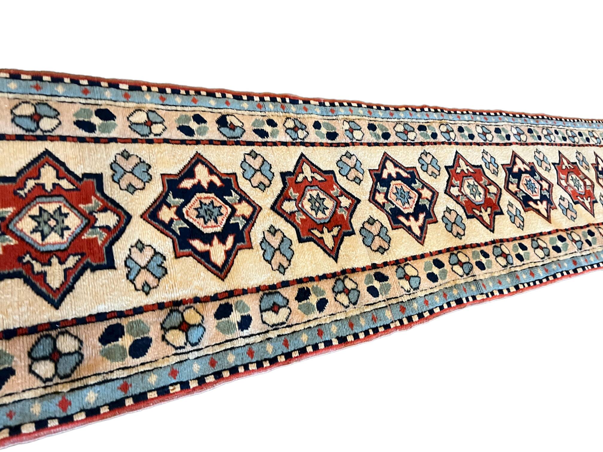 Baby Blue and Beige Long Hallway Runner