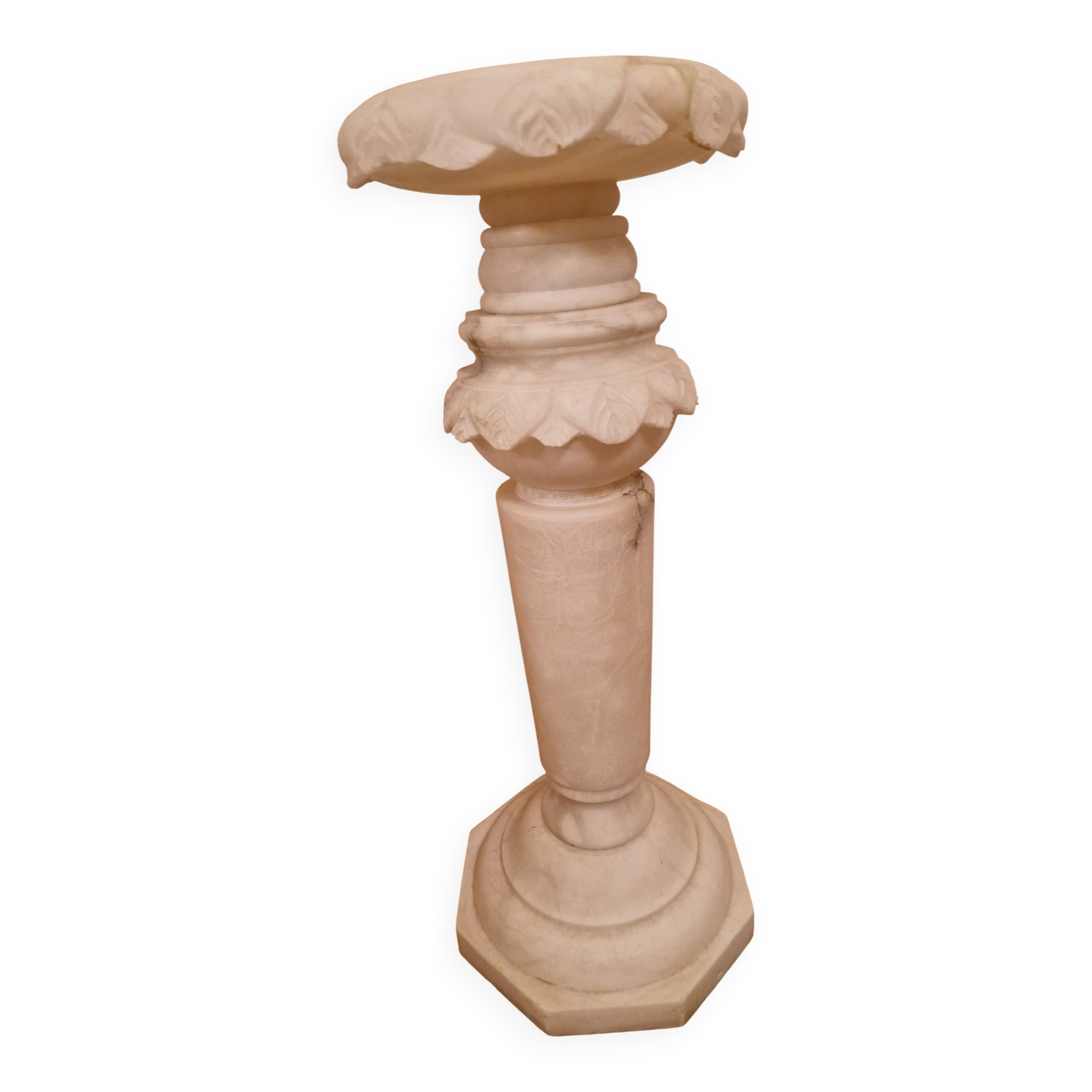 Spanish alabaster sculpted pedestal Decorative pedestal 20th century 66 cm