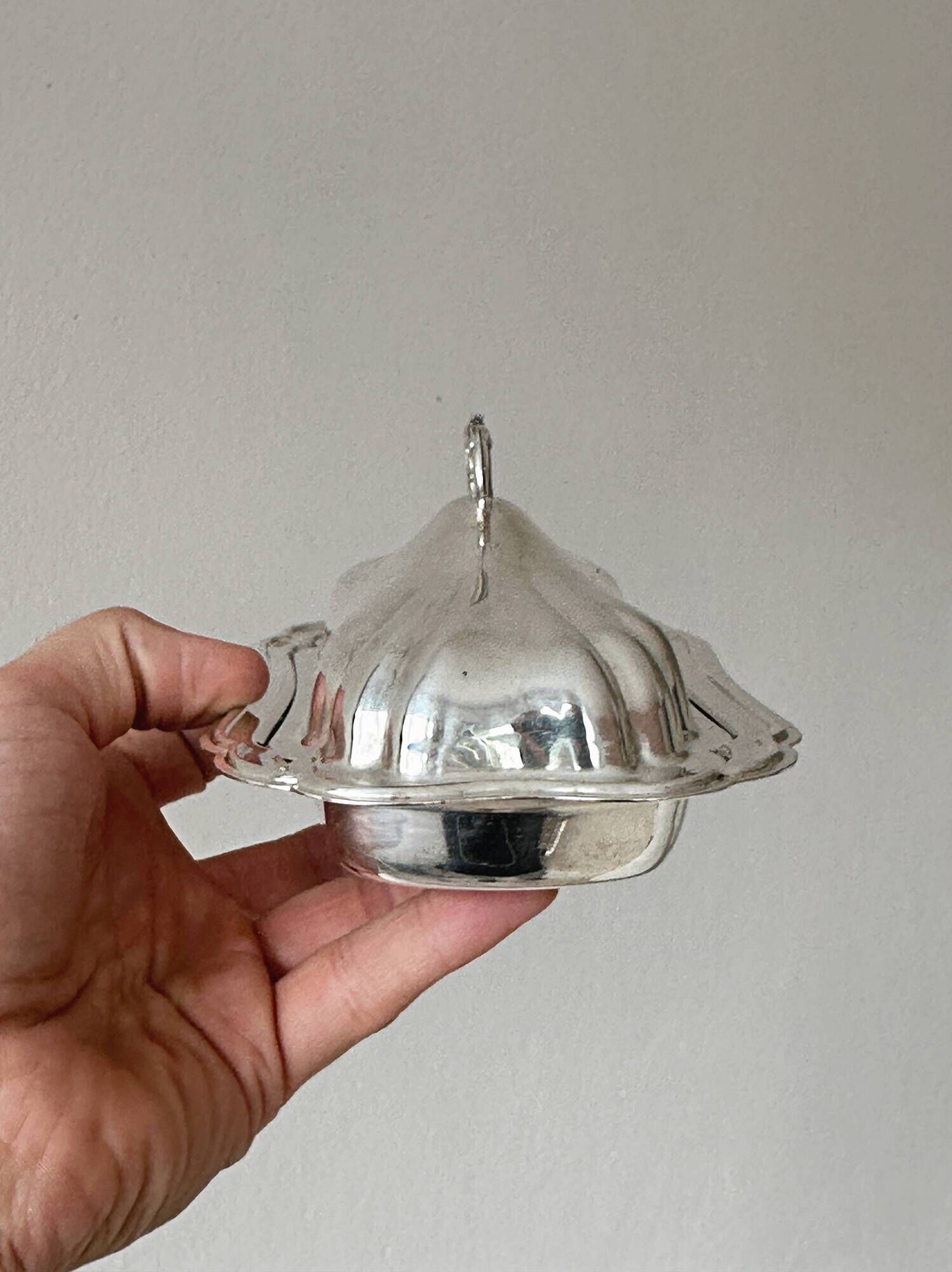 Antique silver butter dish with lid