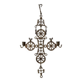 Bougeoir suspendu en laiton en forme de croix, style Arts & Crafts | Années 1920