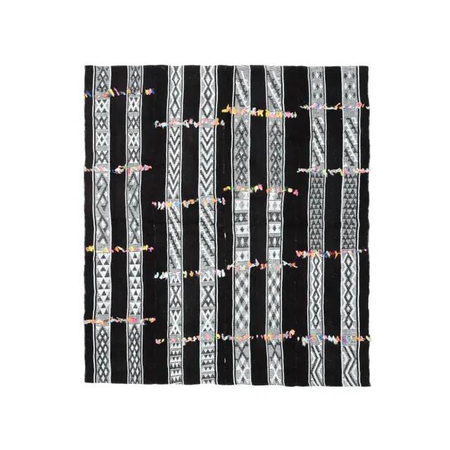 1970s Vintage Turkish Oushak Handmade Wool Cotton Black Runner Rug 169x190
