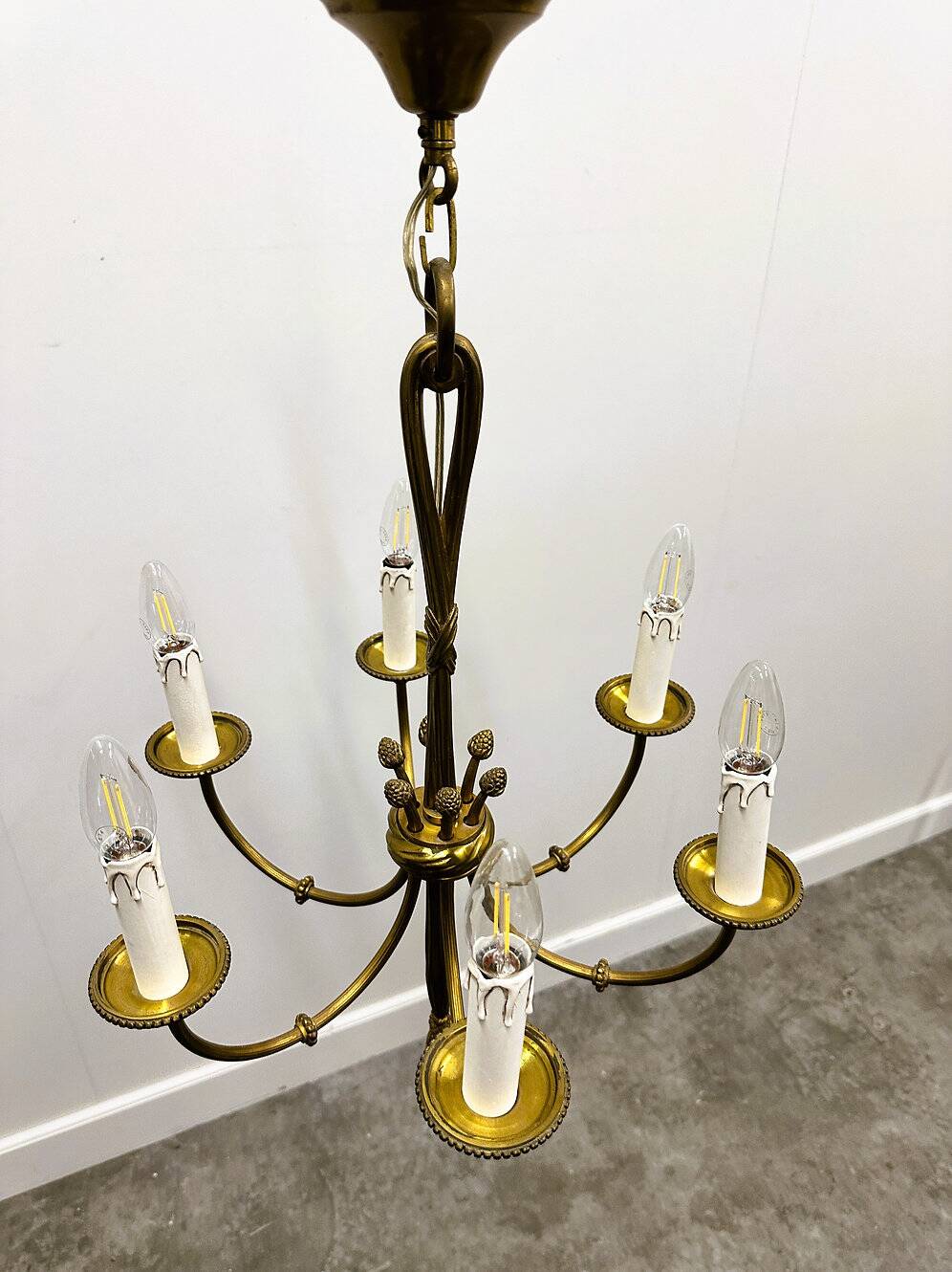Vintage brass rope & tassel chandelier with 6 lights, France, 1950s