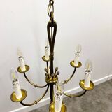 Vintage brass rope & tassel chandelier with 6 lights, France, 1950s