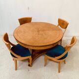 Charles X style maple veneer table and chair set, 20th century