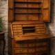 Secrétaire scriban en placage de ronce – travail ancien