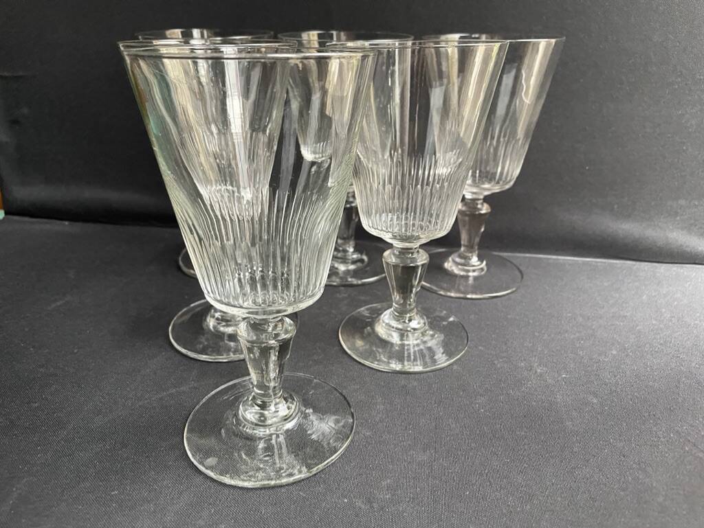 6 large blown and cut glasses from the 19th century