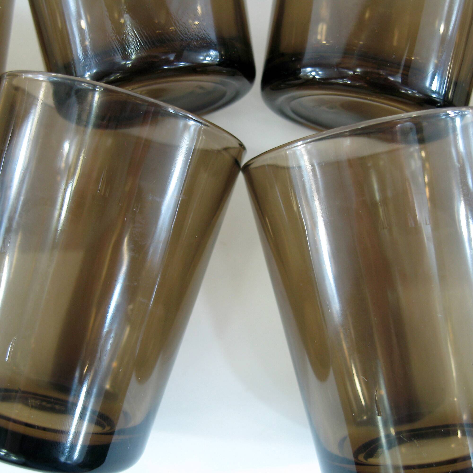 6 smoked brown tempered glass cups - Vereco France - vintage 70s