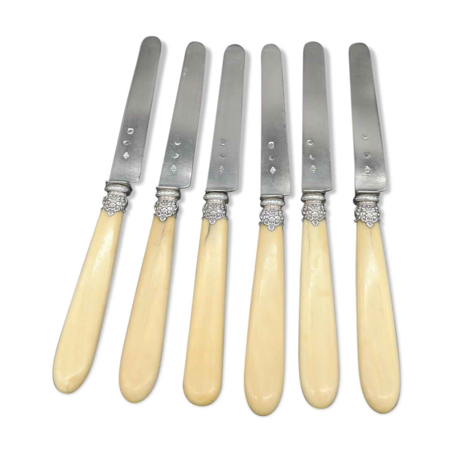 Series of 6 fruit knives blade silver punch Old man handle bone