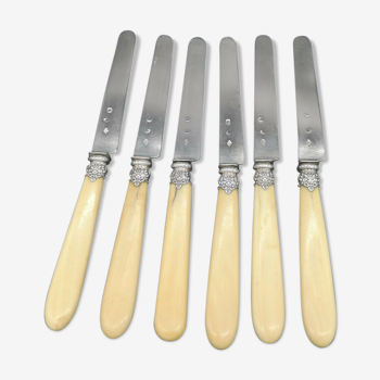 Series of 6 fruit knives blade silver punch Old man handle bone