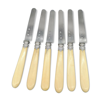 Series of 6 fruit knives blade silver punch Old man handle bone