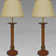 Pair of art deco lamps in wood and patinated bronze around 1930