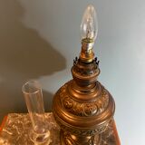 Nineteenth electrified brass kerosene lamp