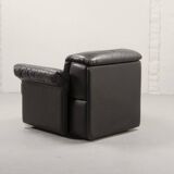 De Sede Black Smooth Leather Design Lounge Chair DS17. Swiss, 1970s