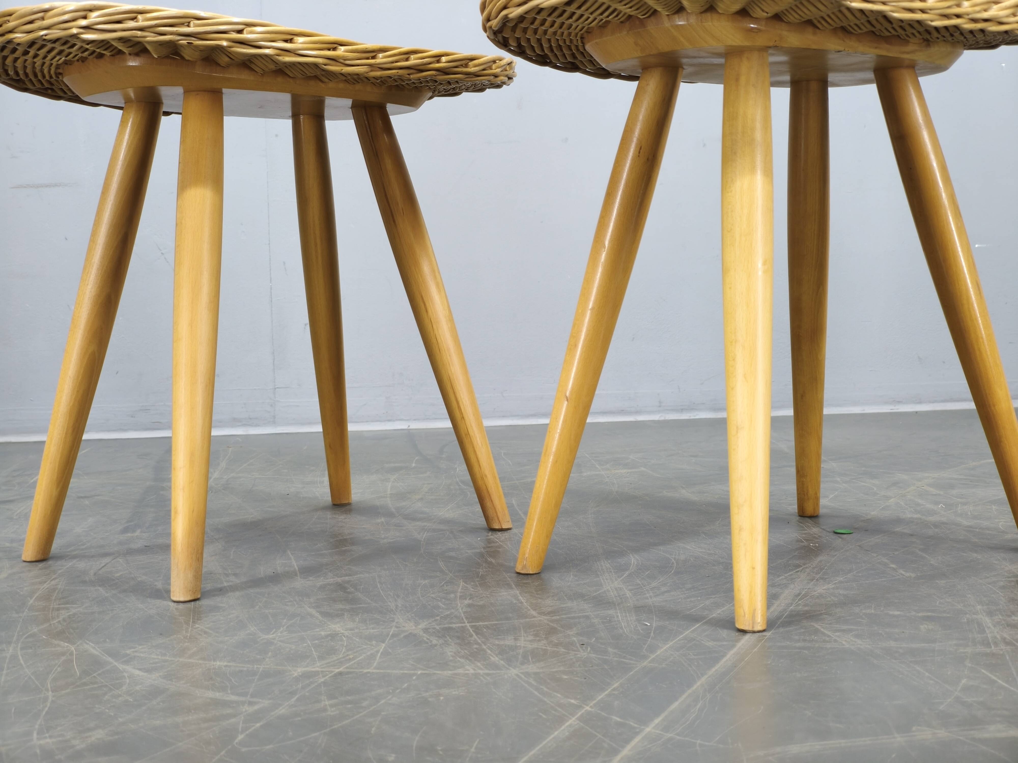 Pair of Rattan Side Tables by Jan Kalous for ULUV, 1970s