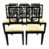 Set of 8 Jean Claude Mahey black lacquered dining chairs for Roche Bobois,