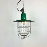 Green Enamel and Cast Iron Industrial Cage Pendant Light, 1960s