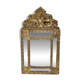 Ancien miroir français en laiton repoussé avec fronton XIXe siècle (60*34 c