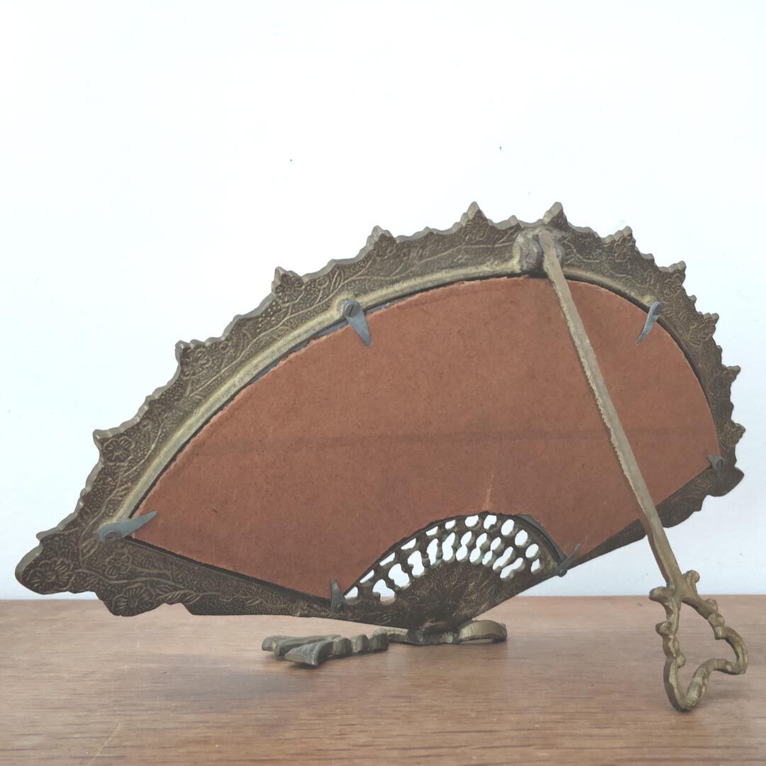 Bevelled mirror brass fan 38x20cm