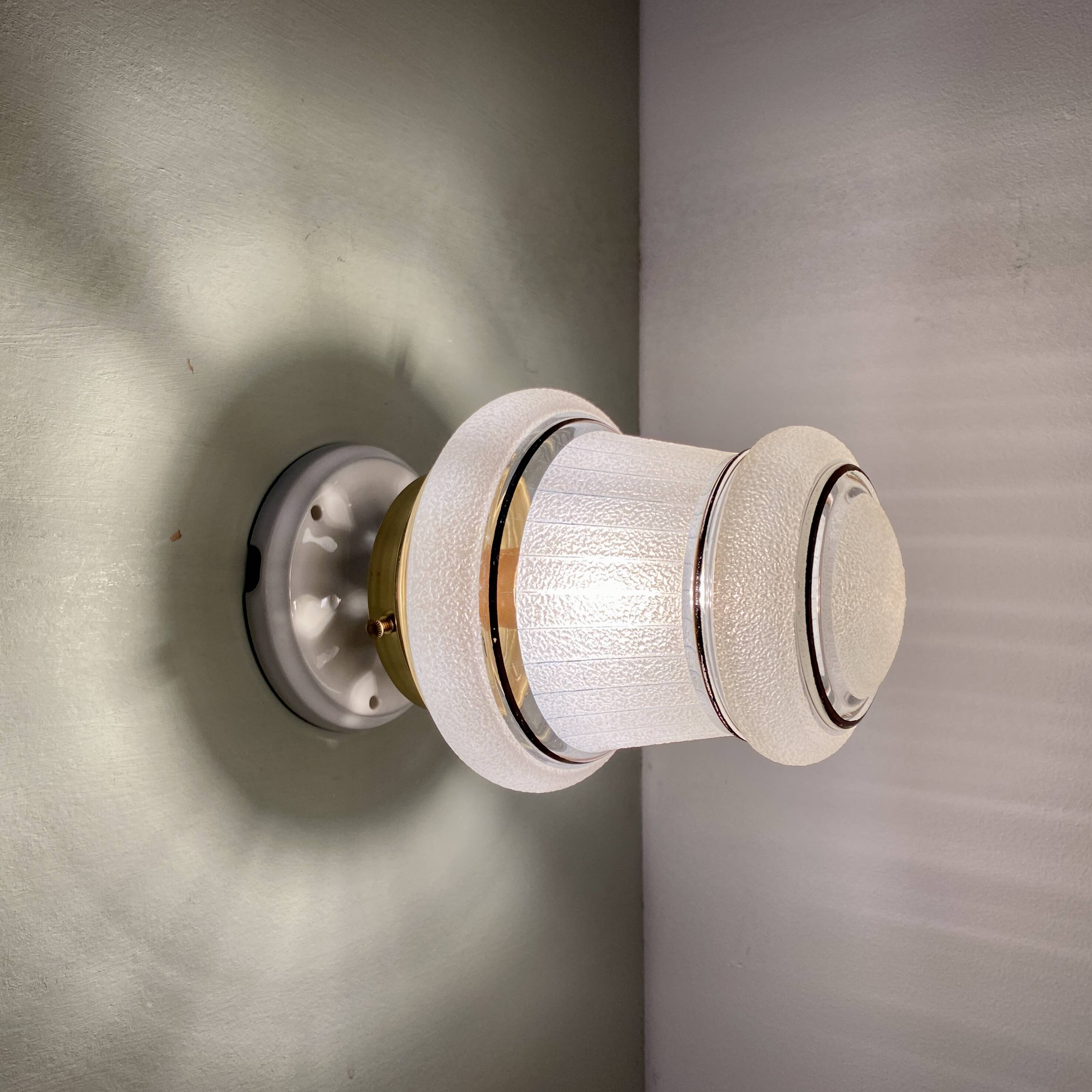 Vintage art deco globe wall or ceiling light in white and gold granite glass