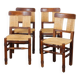 Set of 4 wooden chairs with rush seats, French work, 1940.
