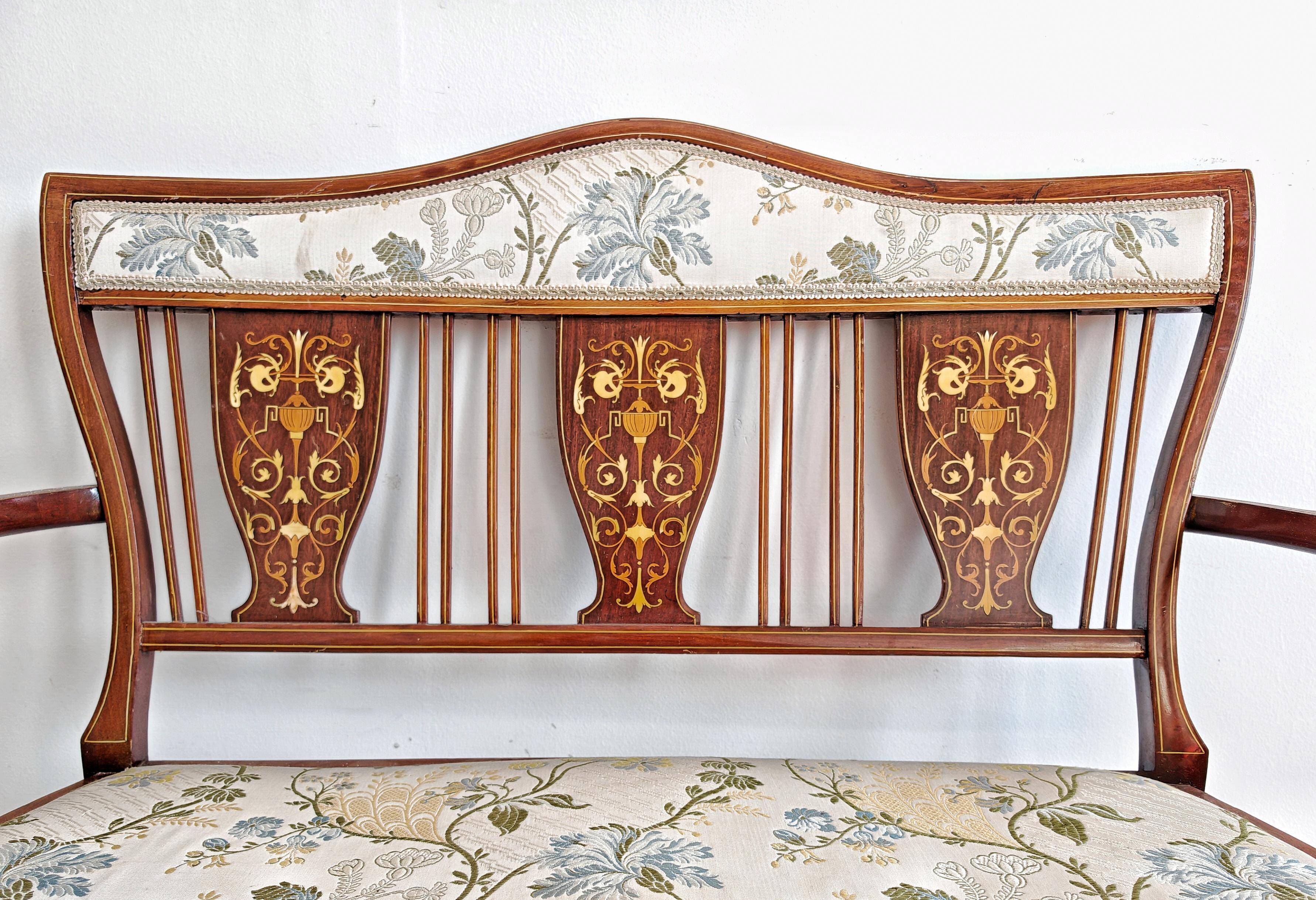 Antique Edwardian Two-Seat Mahogany Canapé with Marquetry