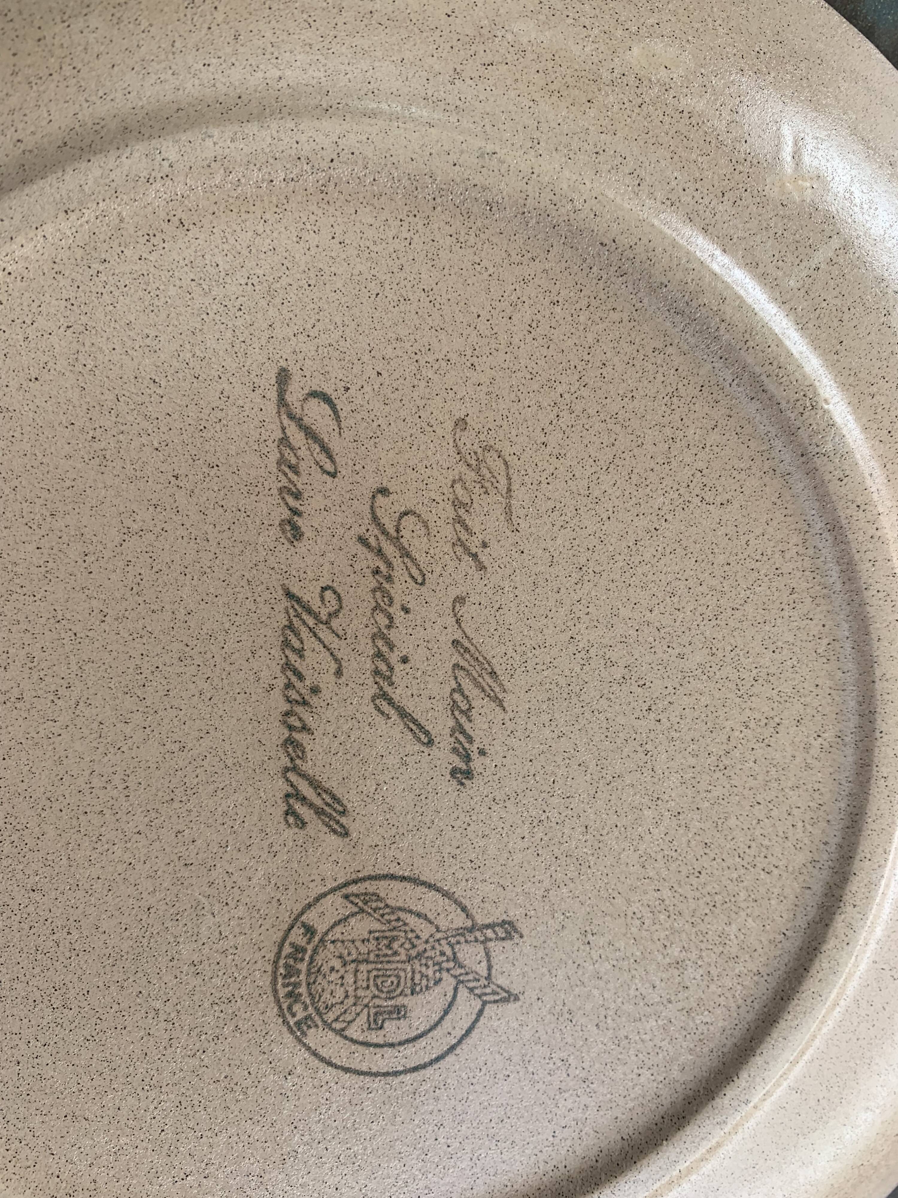 5 small stoneware dessert plates, handmade, moulin des loups, flower pattern, made in france