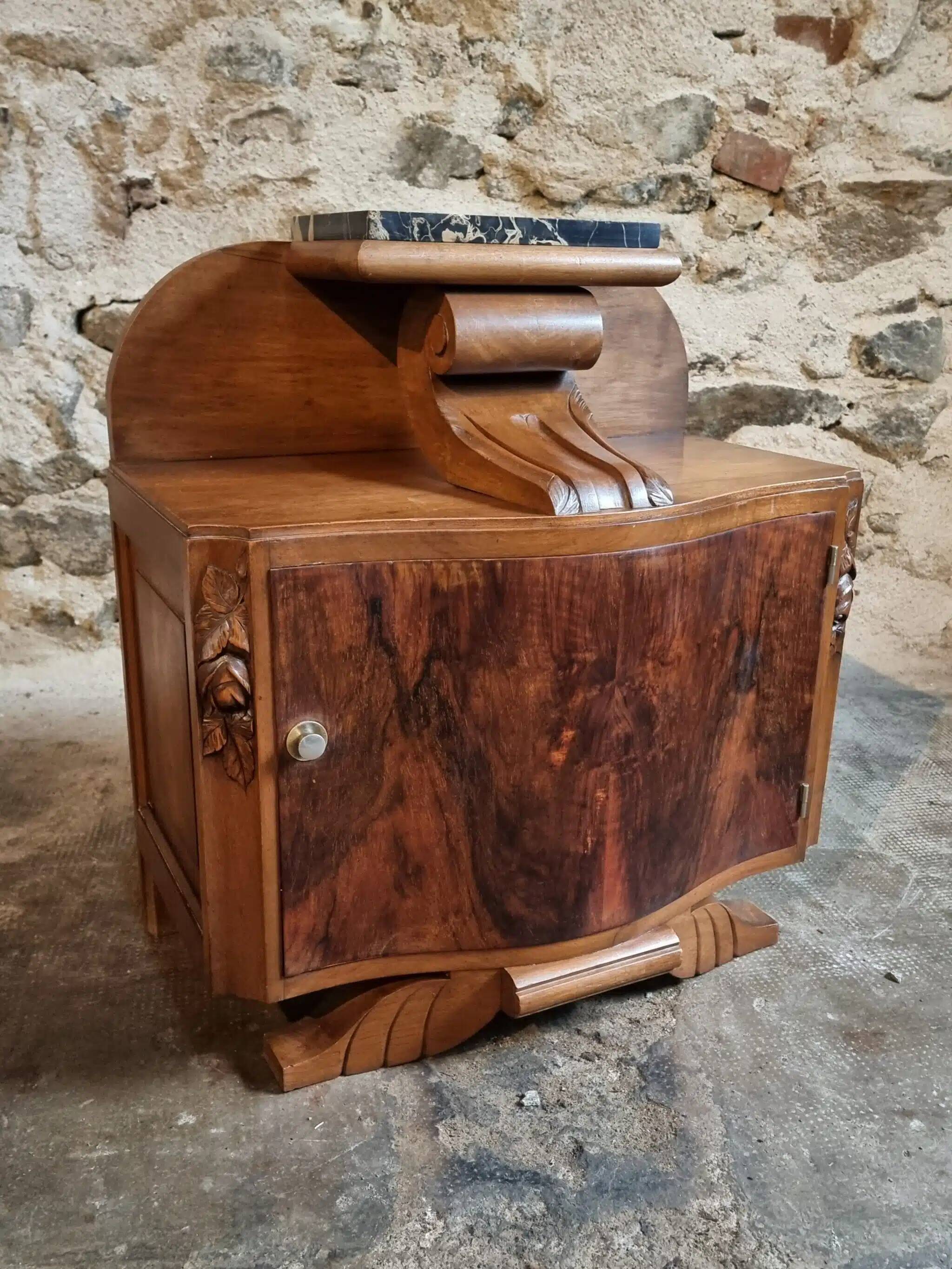 French Art Deco bedside table with a marble top, circa 1930.