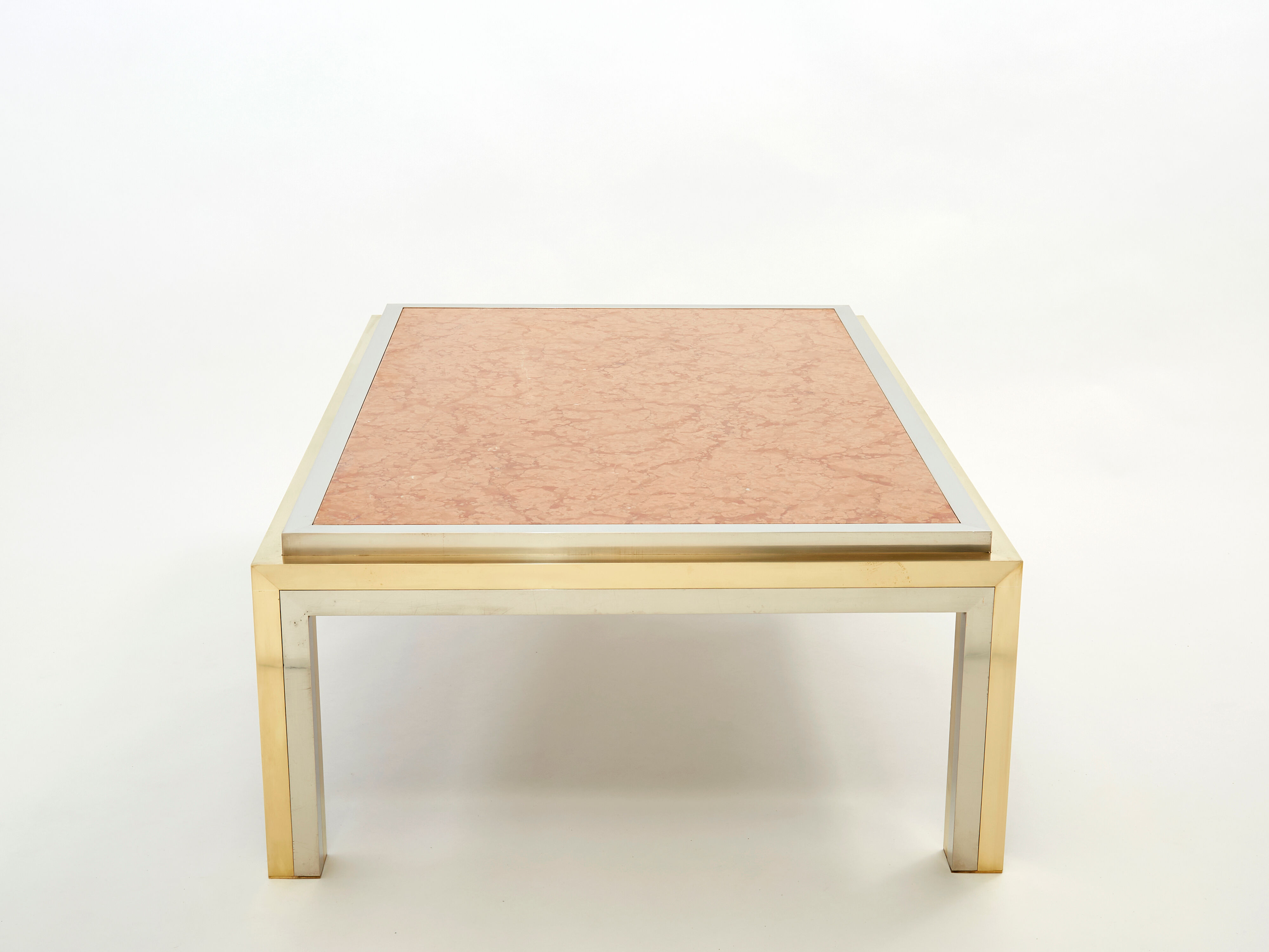 Coffee table chrome brass red marble Romeo Rega 1970