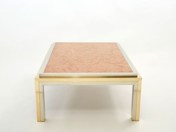 Table basse chrome laiton marbre rouge Romeo Rega 1970