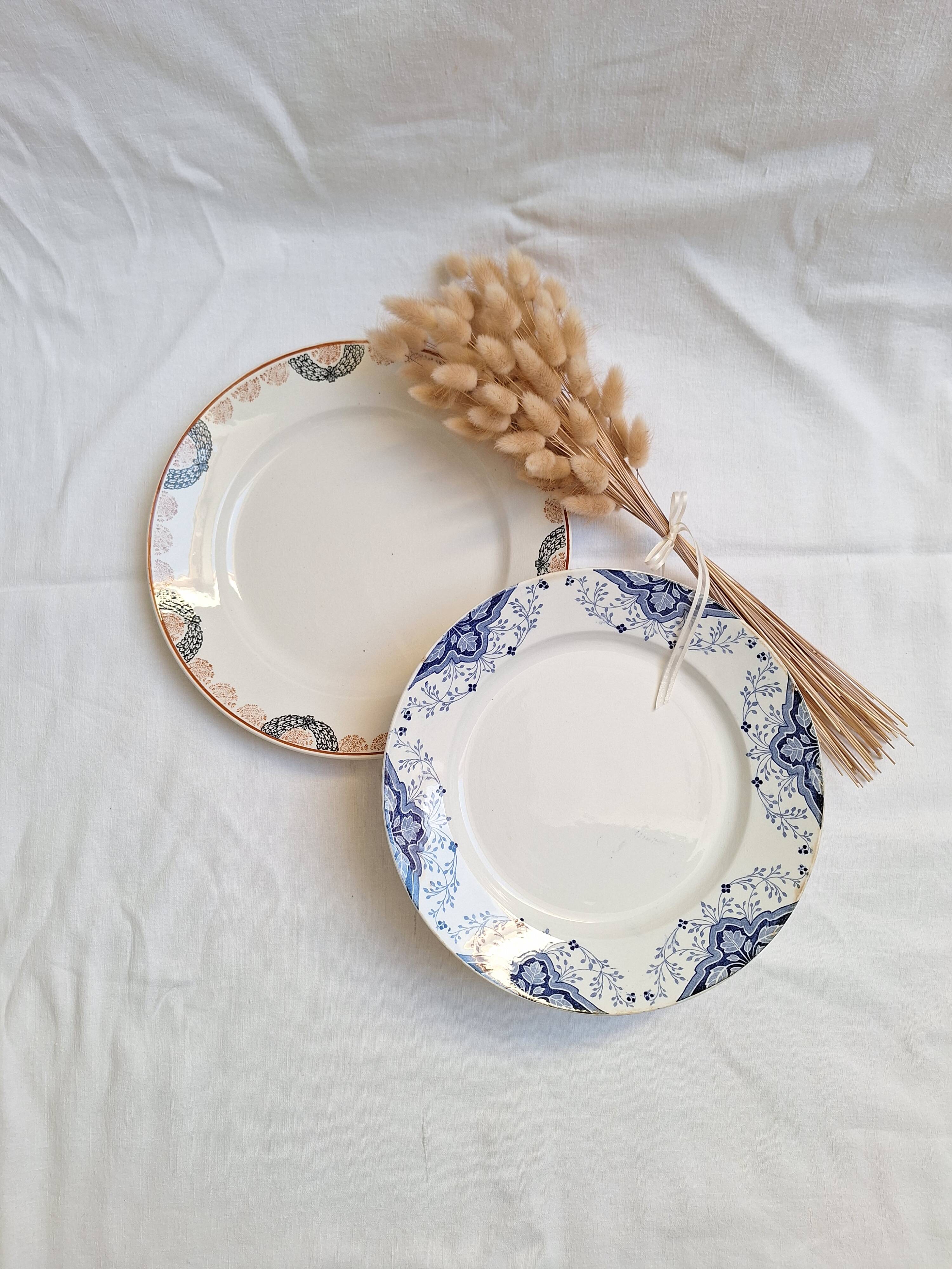 Round orange and blue plate HBCM and Creil and Montereau