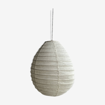 Small Japanese-style natural rattan and linen pendant light in the shape of a drop H40 D35